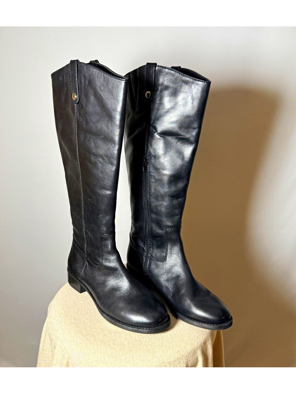 INC International Concepts Fawne Women’s Black Leather Knee-High Zip Boots 8 M
